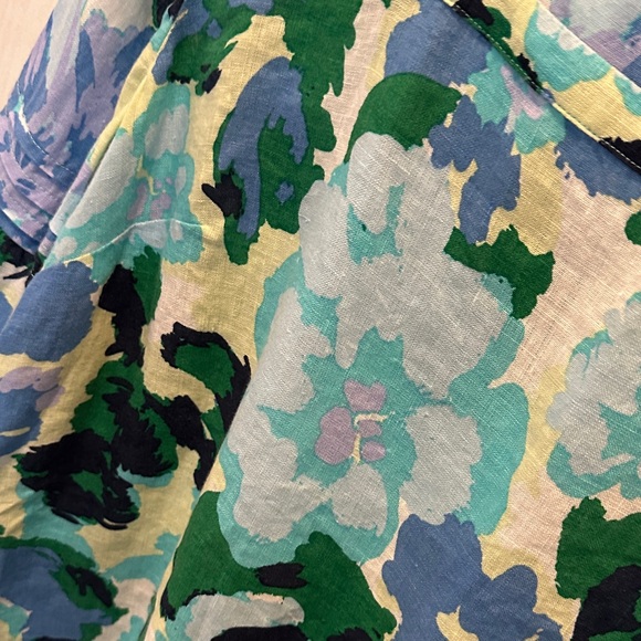 Charter Club Luxury Linen Blue and Green Floral Blouse Size XL - Picture 3 of 6